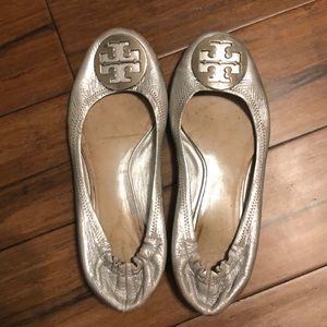 Tory Burch Silver Metallic Ballet Flats